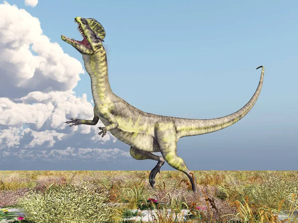 Bilgisayar Dinozor Dilophosaurus Ile Illüstrasyon Oluşturdu — Stok fotoğraf