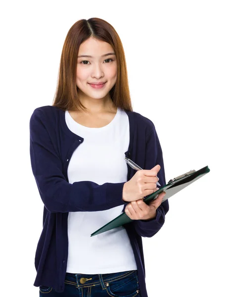 Young Woman Holding Clipboard — Stock Photo, Image