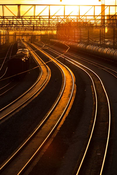 Transporte Estação Ferroviária Pôr Sol — Fotografia de Stock