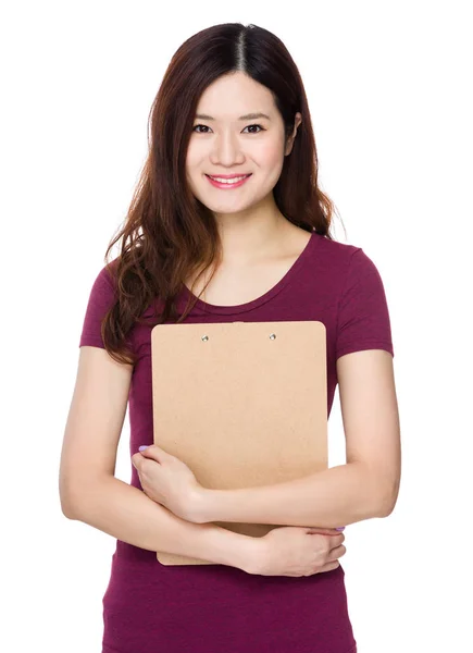 Asian Woman Hold Clipboard — Stock Photo, Image