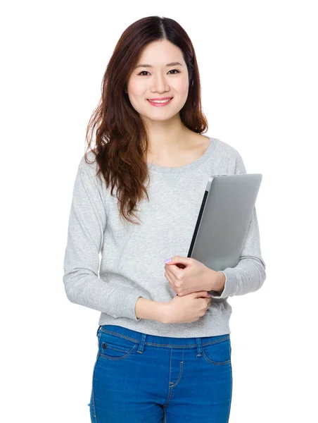 Woman Hold Laptop — Stock Photo, Image