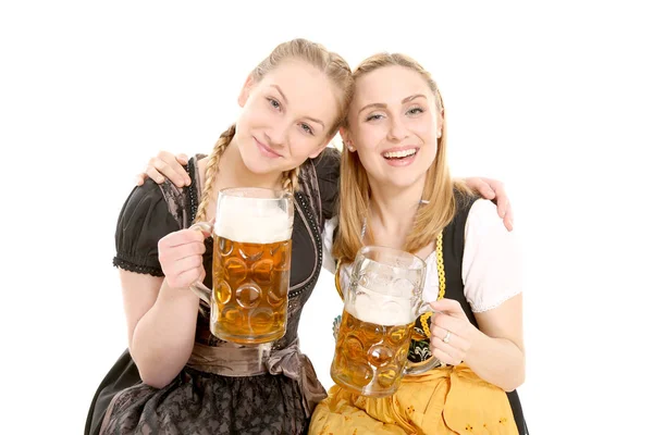 Vriendinnen Klederdracht Met Bierkan — Stockfoto