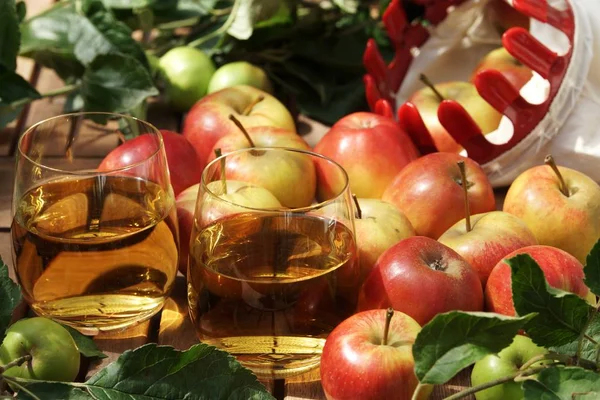 Bio Äpfel Und Apfelsaft — Stockfoto