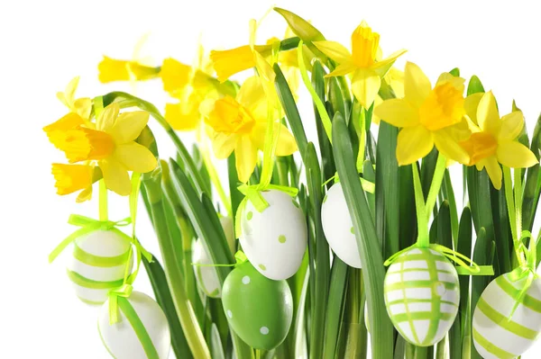 Bouquet Pâques Avec Cloches Œufs Pâques Suspendus — Photo