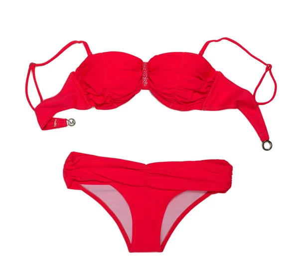 Moderní Červené Plavky Drahokamy Podprsenka Kalhotky Izolovat Bílé — Stock fotografie