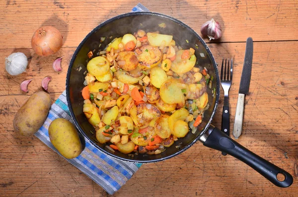 Stekt Potatis Svart Kastrull — Stockfoto