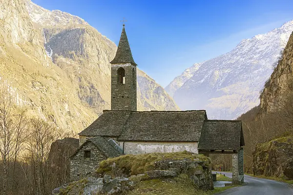 Switzerland Cantón Del Ticino Iglesia Capilla Capilla Románica Bavona Del — Foto de Stock