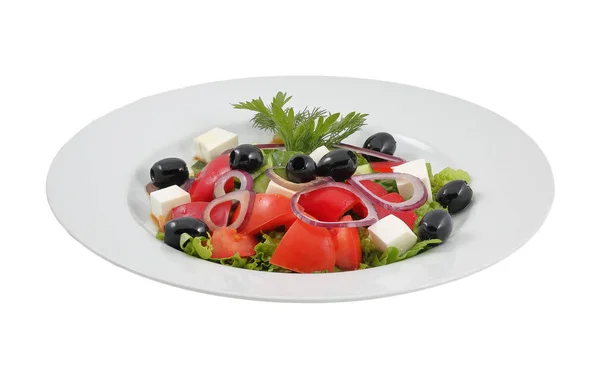 Salat Mit Oliven Paprika Und Feta Auf Isoliertem Hintergrund — Stockfoto