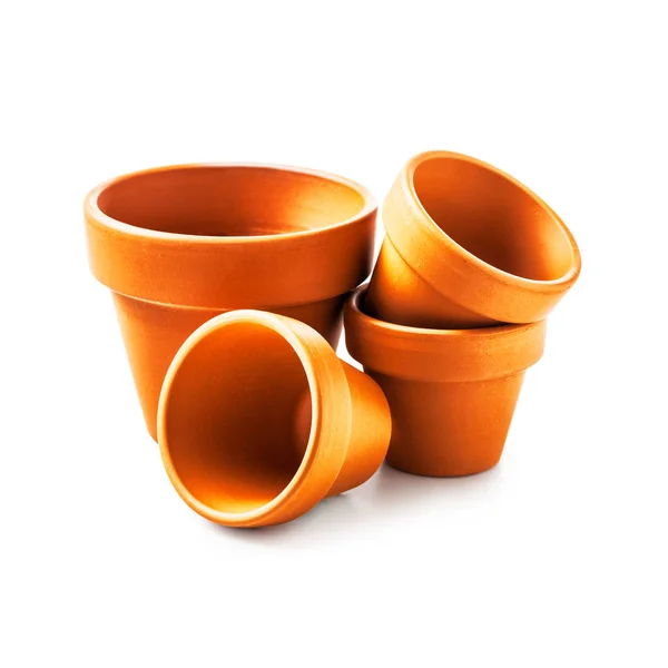 Clay Flower Pots Isolated White Background Objects Group Clipping Path — Stock Photo, Image