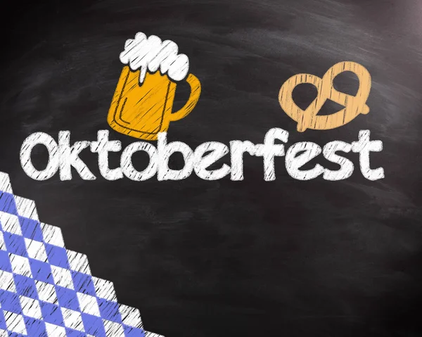 Conceptual Octoberfest Szöveg Bögre Sörrel Pereccel Rajzolás Fekete Táblán — Stock Fotó