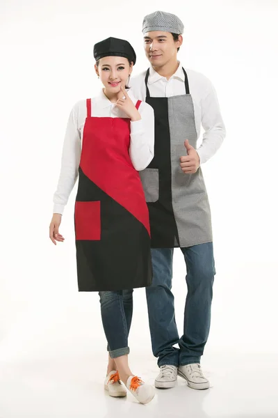 Beyaz Arka Planda Giyim Meslek Çinli Garsonlar Giymek — Stok fotoğraf