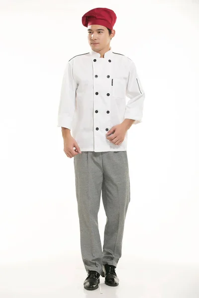 Vestindo Todos Tipos Roupas Chef Nutricionista Frente Fundo Branco — Fotografia de Stock