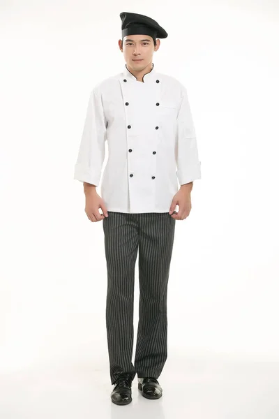 Vestindo Todos Tipos Roupas Chef Nutricionista Frente Fundo Branco — Fotografia de Stock