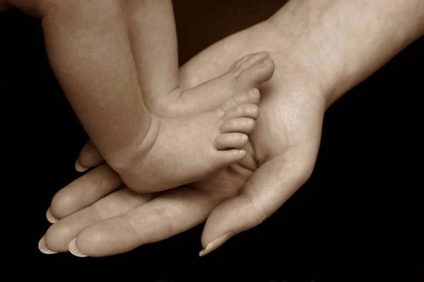 Babyfuesse Ręce Matki — Zdjęcie stockowe