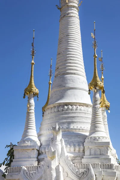 Parte Una Pagoda Blanca Indein Myanmar Birmania Sudeste Asiático — Foto de Stock