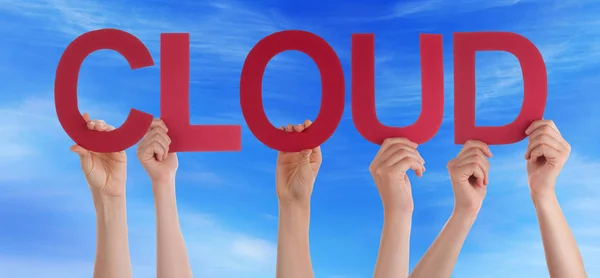 หลายคน Caucasian และม กษรตรงส แดงหร วละครสร างค าภาษาอ งกฤษ Cloud — ภาพถ่ายสต็อก