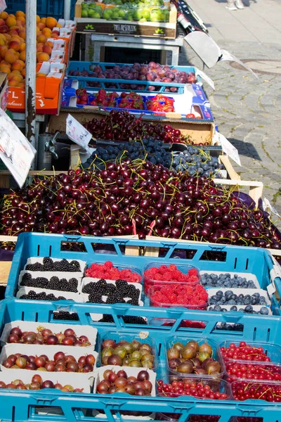 Fresh Red Cherries Background Close — Stock Photo, Image
