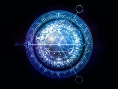 Orbits of Destiny series. Abstract design made of sacred symbols, signs, geometry and designs on the subject of astrology, alchemy, magic, witchcraft and fortune telling clipart