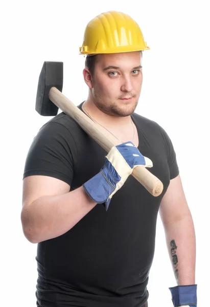 Junger Bauarbeiter Mit Hammer — Stockfoto