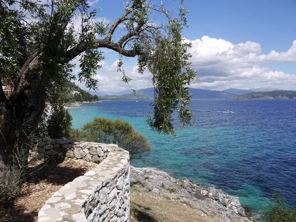 Uma Vista Costa Ilha Grega Corfu — Fotografia de Stock