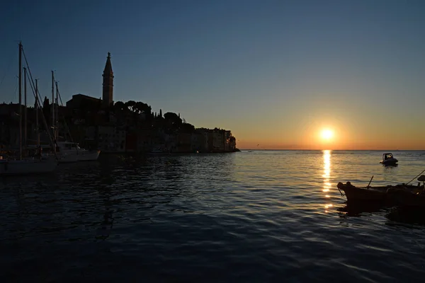 Rovinj Istrien Kroatien Meer Mittelmeer Küste Halbinsel Abend Abend Sonnenuntergang — Stockfoto