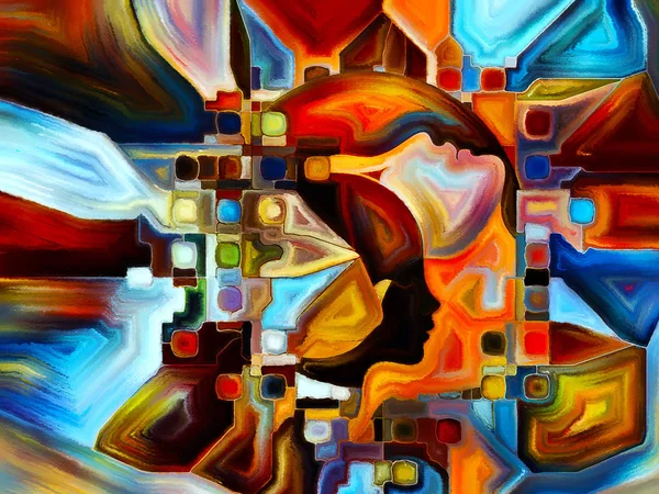 心シリーズの色 抽象的なデザインは 人間の顔と心の理由は 精神をテーマにカラフルな抽象図形の要素 — ストック写真
