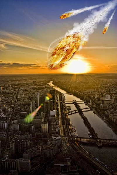 Vista Pianeta Dallo Spazio Durante Impatto Meteoritico — Foto Stock