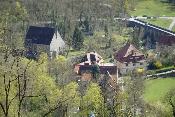 Vår Dam Till Kobolzell Tauber Valley — Stockfoto