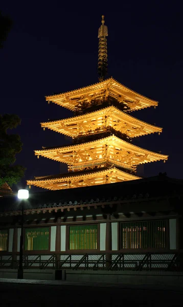 Fotografia Noturna Pagode Templo Shitennoji Osaka Japão — Fotografia de Stock