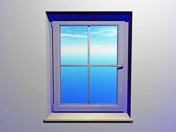 Okno Niebieskim Niebem Białymi Chmurami — Zdjęcie stockowe