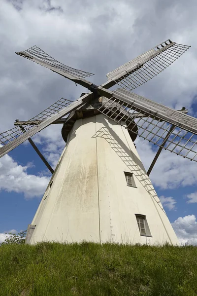 Grossenheerse Petershagen Szélmalom Kék Égbolttal Fehér Felhőkkel Westphalia Mill Street — Stock Fotó