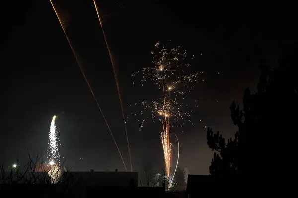 Ohňostroj Noční Obloze Pyrotechnika — Stock fotografie