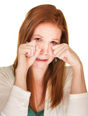 Isolated beautiful sobbing female rubbing her eyes clipart