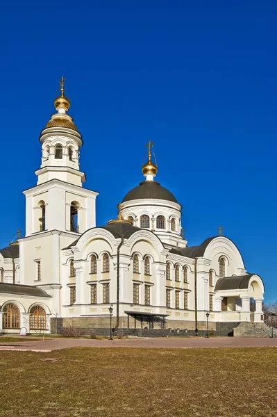 Ärkeängeln Mikaels Tempel Med Mörkgrått Tak Och Guldbad Bakgrunden Blå — Stockfoto