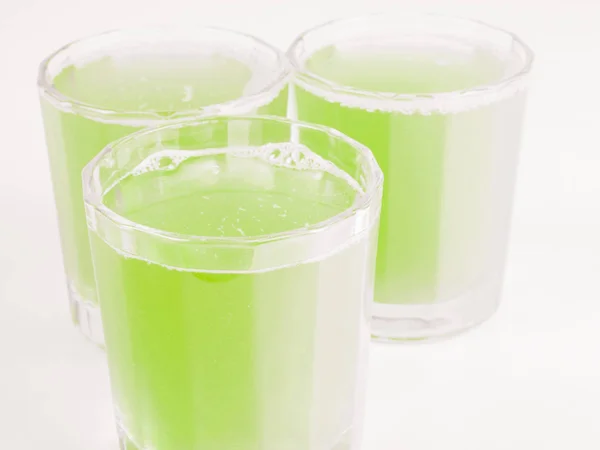 Glasses Green Apple Juice Continental Breakfast Table — Stock Photo, Image