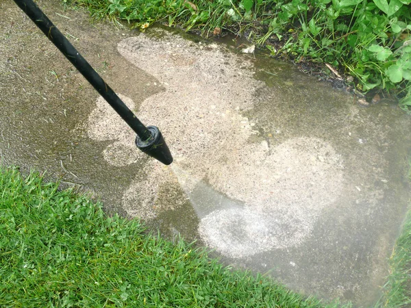 Limpia Con Losas Pavimentación Alta Presión Agua Uso Fresado Suciedad — Foto de Stock