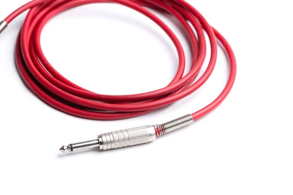 Piros Negyed Inch Kábel Elektromos Gitár Elszigetelt Fehér Alapon — Stock Fotó