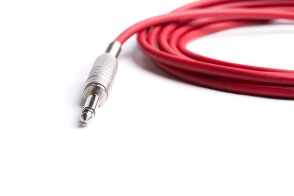 Een Rood Kwart Inch Kabel Voor Elektrische Gitaar Geïsoleerd Een — Stockfoto
