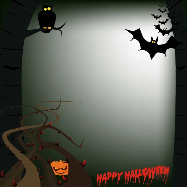 Skrämmande Halloween Skogsscen Med Fladdermöss Och Uggla — Stockfoto