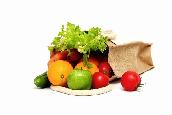 Bolsa Compras Con Frutas Hortalizas Frescas —  Fotos de Stock