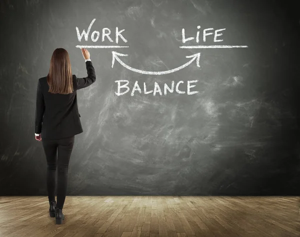 Business Woman Wearing Office Black Outfit While Standing Writing Chalkboard — Stock Photo, Image