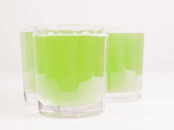 Glasögon Grön Äppeljuice Kontinentalt Frukostbord — Stockfoto