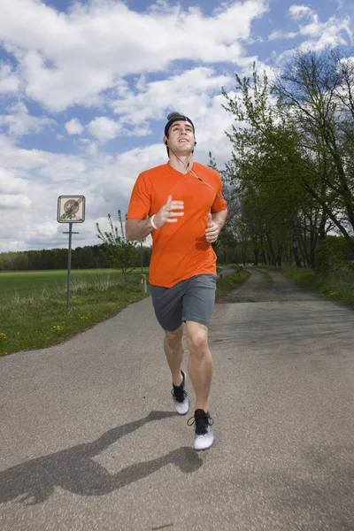 Longitud Total Frontal Joven Ropa Deportiva Camino Asfalto Hacia Jogging — Foto de Stock