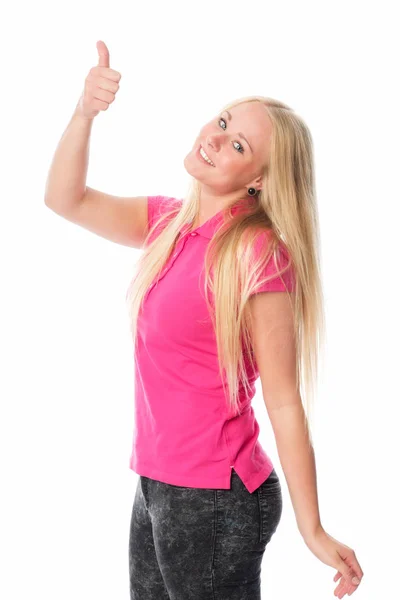 Молодая Блондинка Показывает Большие Пальцы Вверх — стоковое фото