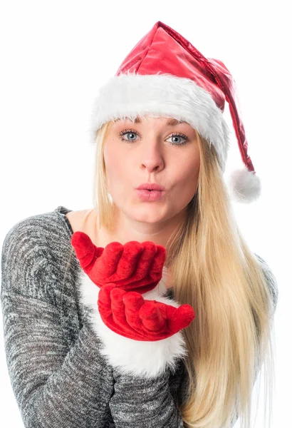 クリスマスの女がキスして — ストック写真