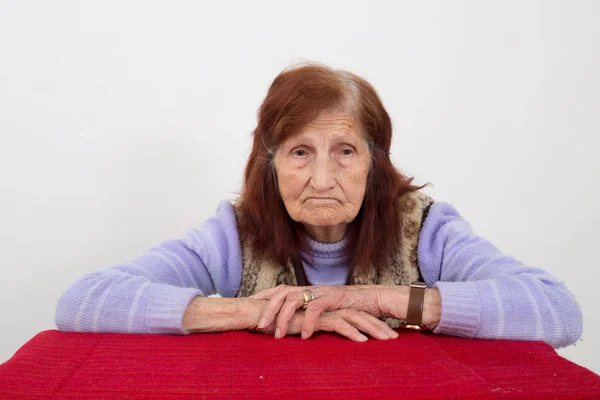 Portrait Elderly Woman Sad Face Expression — Stock Photo, Image