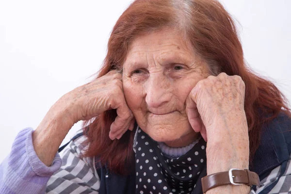 Portrait Elderly Woman Satisfied Face Expression — Stock Photo, Image