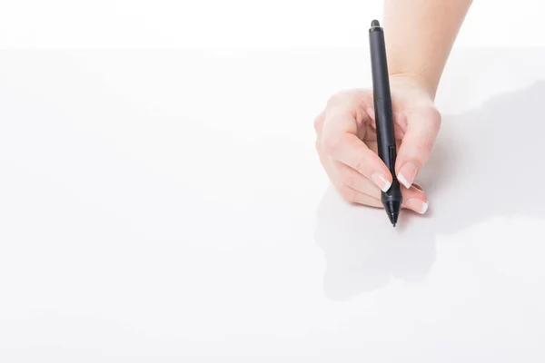 Женщина Держит Черную Ручку Написала — стоковое фото