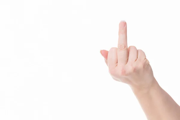 Female Hand Shows Middle Finger Saying Fuck You — Foto de Stock