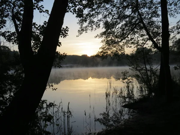 Soluppgång Med Morgon Konst Över Sjön Briessee — Stockfoto